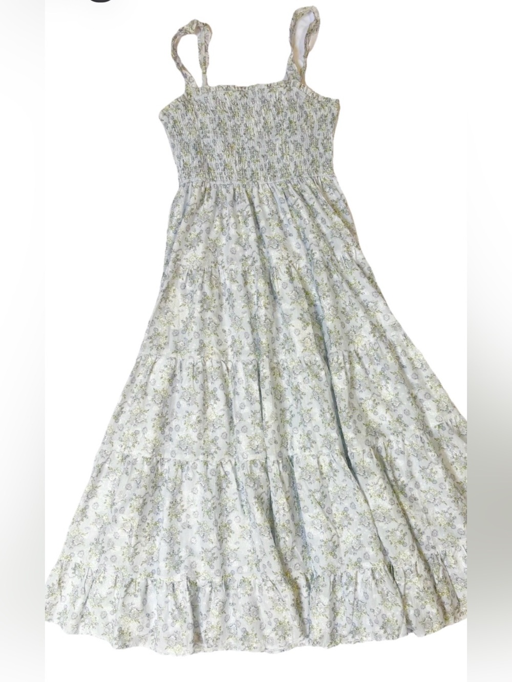 Storia Light Blue Smocked Top maxi ruffled sundress MED